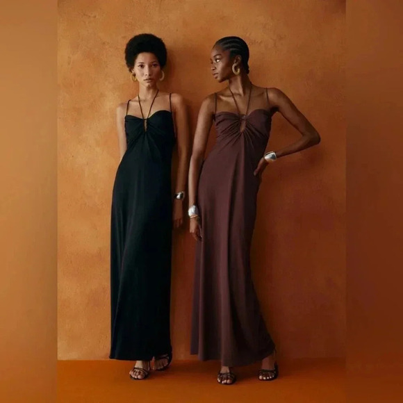 Mango Black Ruched Detail Dress NWT - Picture 3 of 12